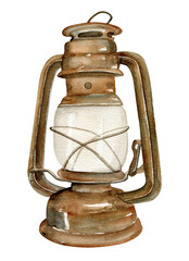 Vintage lantern. Watercolor hand drawn - 496471661