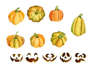 Halloween pumpkins. Watercolor hand drawn - 496471662
