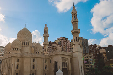 Alexandria, Egypt - November 03, 2021: Exterior View to the Very Beautiful Example of Islamic Art -  ​Egyptian Abu al-Abbas al-Mursi Mosque in Alexandria
