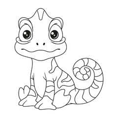 Cute little chameleon coloring page. Outline vector cartoon illustration