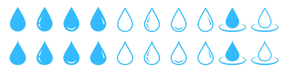 Water drop icon, logo set in blue color. Vector EPS 10.