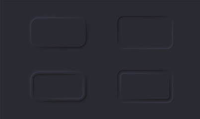 Neumorphic rectangle set. Dark style. Web elements. 3d design