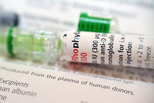 Cairo, Egypt, January 28 2022: Human anti-D (Rh) immunoglobulin Rhophylac 300 &mu;g micrograms 1500 IU for IV or IM injection for prevention of Rh(D) immunization in Rh(D) negative women  and prophylaxis
