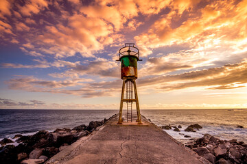 Jetty and lighthouse in Saint-Pierre, La Reunion island - obrazy, fototapety, plakaty
