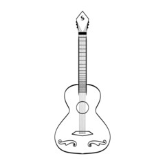 Guitar icon. Black graphic sketch. Idea for decors, logo, covers, holidays, gifts, art. Isolated vector. - obrazy, fototapety, plakaty
