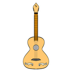 Guitar icon. Colorful graphic sketch. Idea for decors, logo, covers, holidays, gifts, art. Isolated vector.