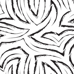 Simple monochrome seamless pattern of stripes with ragged edges. Black seamless pattern of abstract lines and corners in grunge style.
