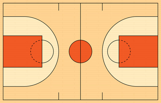 Basketball court top view layout, vector illustration.