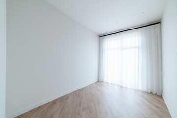 large empty room with white walls and dark floor