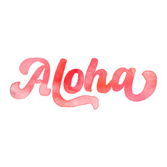 Text ‘Aloha’ written in hand-lettered watercolor script font. © HTGanzo