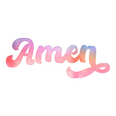 Text ‘Amen’ written in hand-lettered watercolor script font. - obrazy, fototapety, plakaty