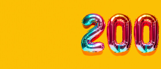 Rainbow foil balloon number. Top view.