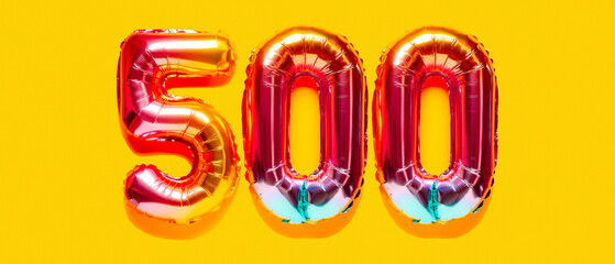 Rainbow foil balloon number. Top view.