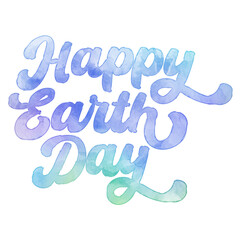 Text ‘Happy Earth Day’ written in hand-lettered watercolor script font.