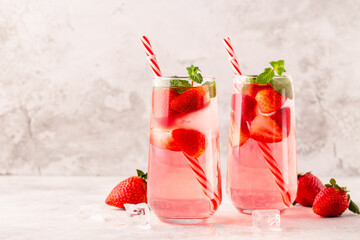 Fresh healthy iced strawberry lemonade with mint