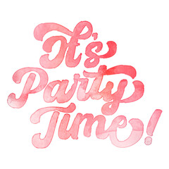 Text ‘It’s Party Time!’ written in hand-lettered watercolor script font.