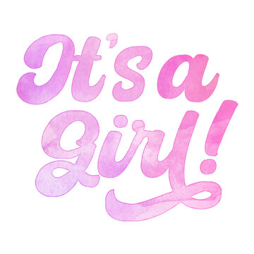 Text ‘It’s a Girl!’ written in hand-lettered watercolor script font.