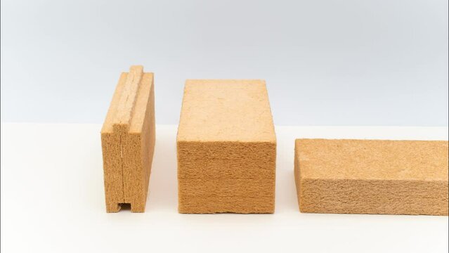natural wooden fiber buildings thermal insulation materials sheet samples stop motion
