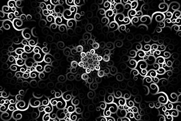 seamless circular circle  Black and white caleidoscope gradient flower art pattern of indonesian traditional tenun batik ethnic dayak ornament for wallpaper ads background 
