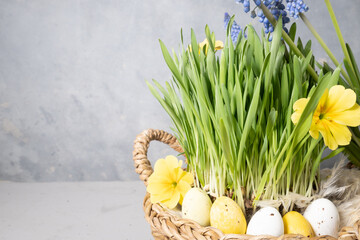 Background with flowers and chocolate eggs