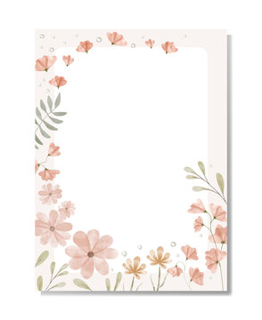 Floral Frame isolated on the white background. Cute watercolor floral wreath perfect for wedding invitations and greeting cards.