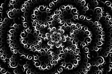 seamless circular circle  Black and white caleidoscope gradient flower art pattern of indonesian traditional tenun batik ethnic dayak ornament for wallpaper ads background 

