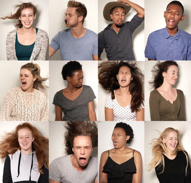 Were all a little crazy. Composite shot of young people posing in a photo booth.