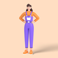 3d female character holding hands on waist pose