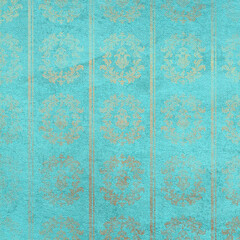Bright blue leather texture with vintage pattern. Scrapbook paper