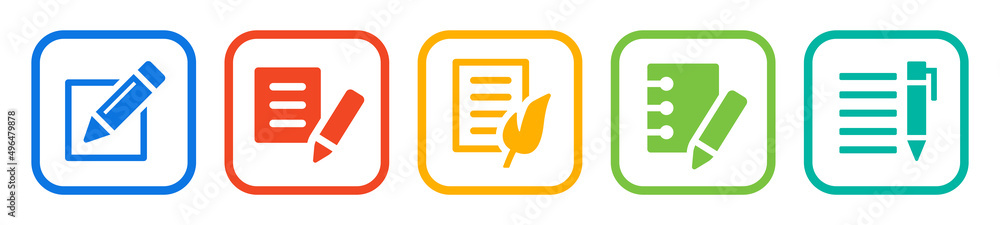Aufkleber edit icon set in colorful design. write symbol vector illustration.