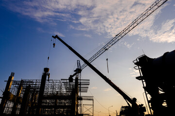 construction site silhouette Project work plan for designing houses and industrial buildings...