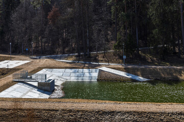 Rain water reservoir or pond after a heavy rains