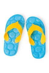 Blue flip-flops isolated on white background. Top view