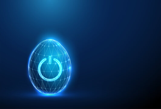 Abstract blue egg with power button on it.