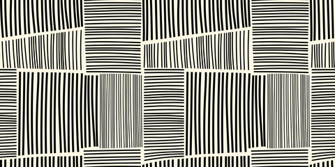 Vector seamless black and white irregular hand drawing lines vector seamless pattern background. Geometric striped ornament modern monochrome linear stylish texture.  
