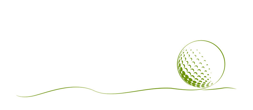Golf ball with Continuous green line color drawing. Website, banner and brochure background. Vector illustration