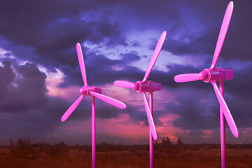 Wind turbines, green renewable energy - 496483619