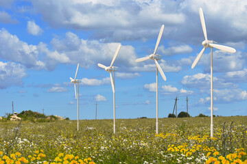 Wind turbines, green renewable energy - 496483621