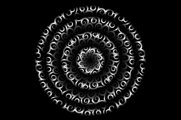 seamless circular circle  Black and white caleidoscope gradient flower art pattern of indonesian traditional tenun batik ethnic dayak ornament for wallpaper ads background 
