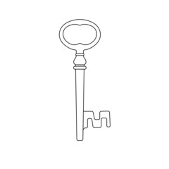 Vintage Key Outline Icon Illustration on Isolated White Background Suitable for Antique, Retro, Security Icon