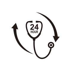 24 hours doctor service logo iconvector. sign of 247 day and night healthcare medical services	