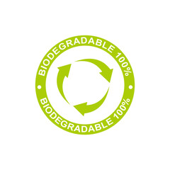 Biodegradable on 100% label stamps icon	