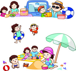 Happy family on vacations at the beach vector.