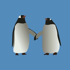 Two penguins on a blue background