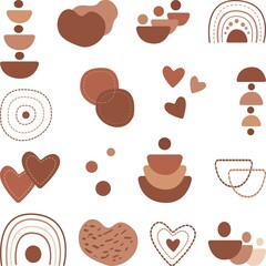 A set of abstract figures in neutral tones.