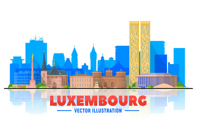 Luxembourg city skyline with panorama on sky background. Vector Illustration. Business travel and tourism concept with old buildings. Image for presentation, banner, web site. - obrazy, fototapety, plakaty
