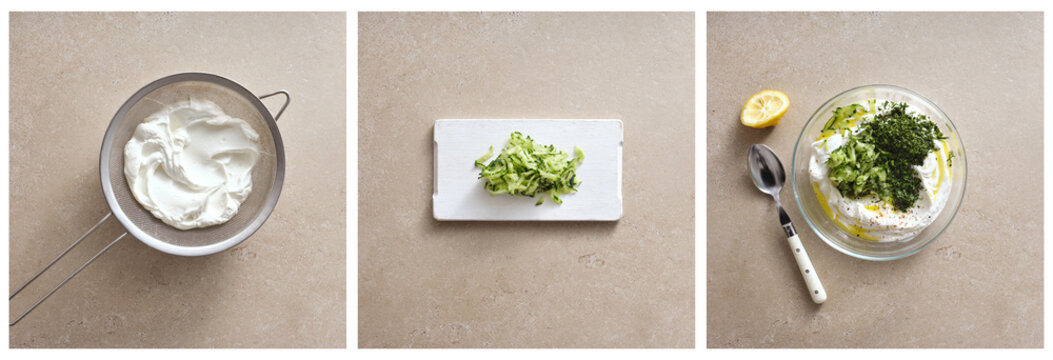 Fresh tzatziki recipe summer meal. Rich, creamy and full of fresh herbs, it's delicious on pita. Step by step recipe. - Powered by Adobe