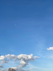 sky of April, blue clear sky with floating thick white clouds, April 1st, 2022, Tokyo Ueno, Japan