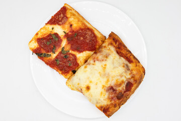 Long Island Style Grandma Pizza Slices on a White Plate