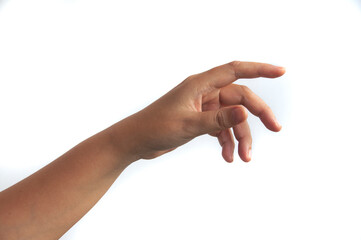 Women hand reaching out for help with white background. Conceptual